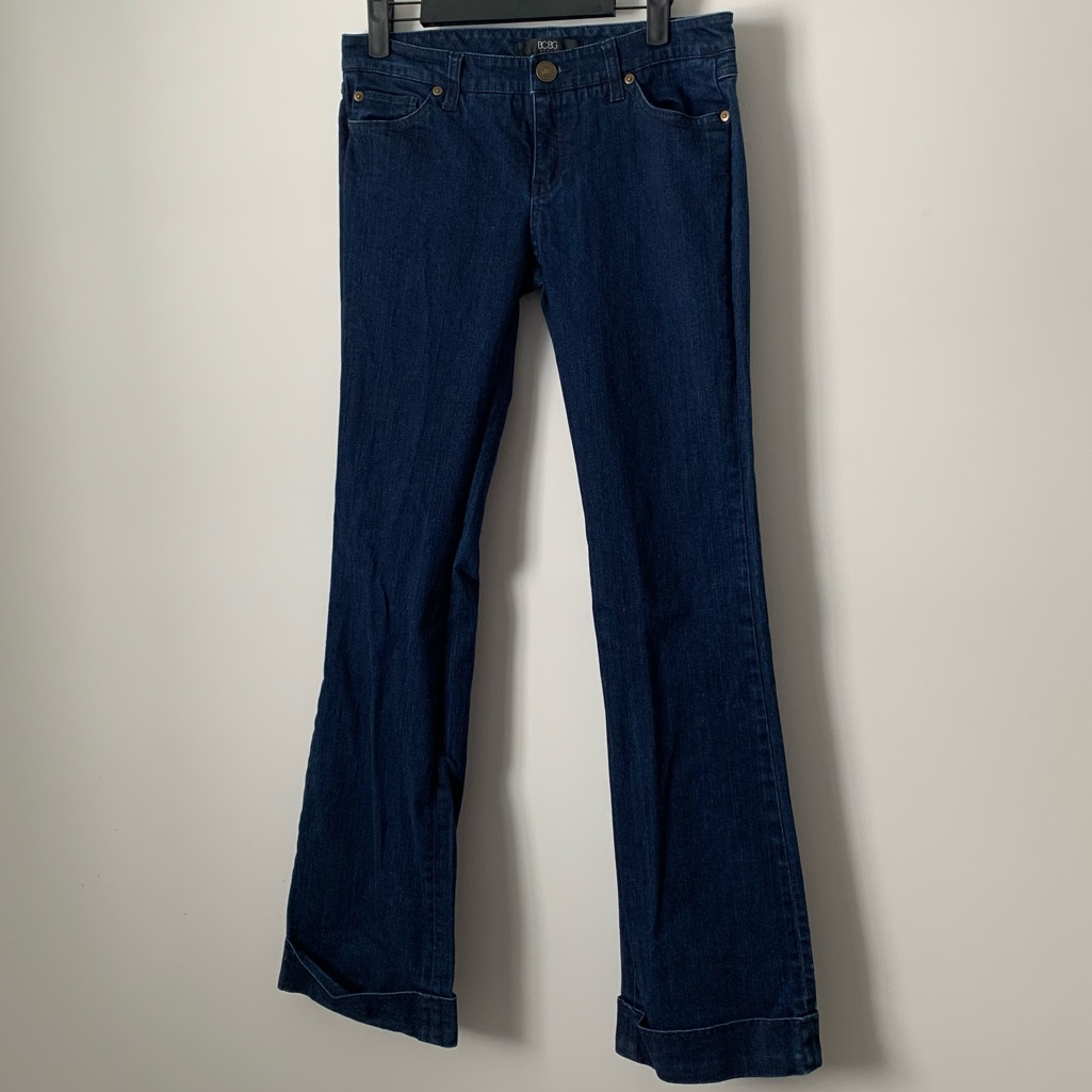 Bcbg Y2k Paris Dark Wash Mid Rise Cuffed Flare Jeans